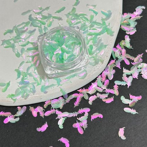 Roniki körömdíszítő flakes - toll - zöld