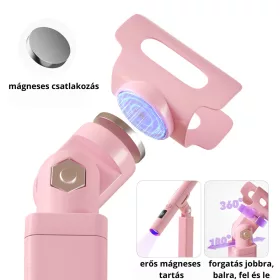   Roniki pink mini UV lámpa állvánnyal, szilikon fejjel - hordozható, tölthető