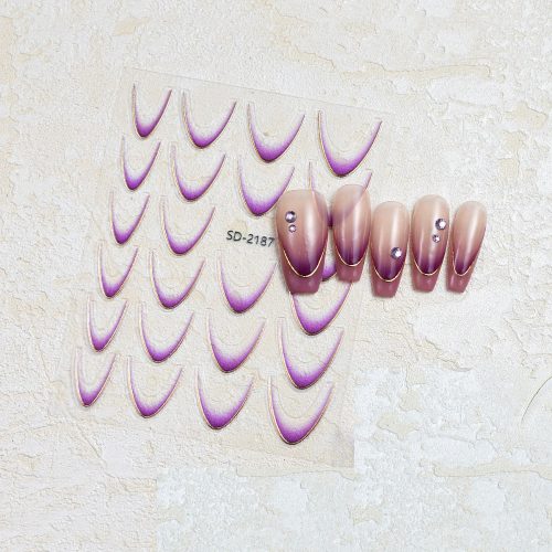 Roniki ombre francia metál mosolyvonal matrica - lila, öntapadó - 23db