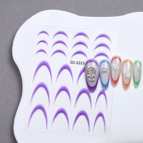 Roniki ombre francia metál mosolyvonal matrica - lila, öntapadó - 24db