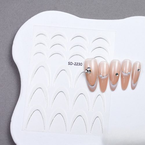 Roniki ombre francia metál mosolyvonal matrica - fehér, öntapadó - 24db