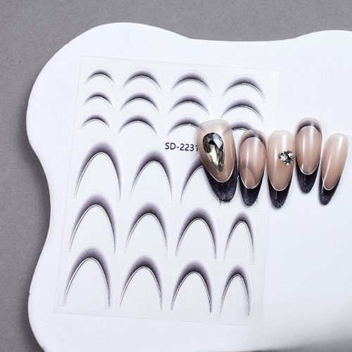 Roniki ombre francia metál mosolyvonal matrica - fekete, öntapadó - 24db