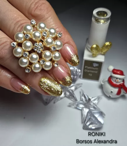 Roniki Platinum diamond széria - 03 csillámos arany gél lakk