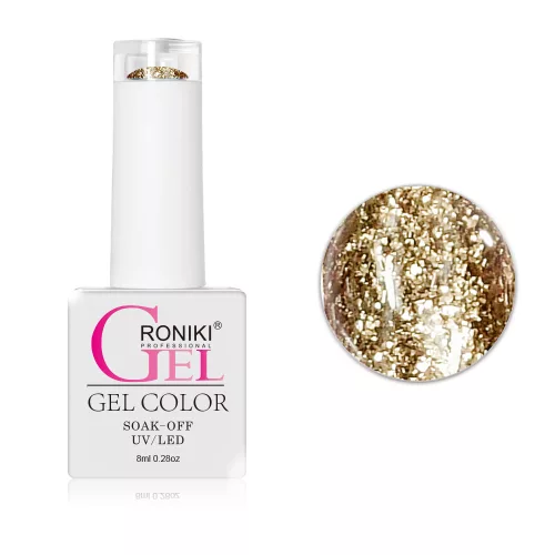 Roniki Platinum diamond széria - 08 csillámos arany gél lakk