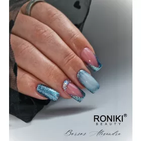   Roniki Platinum diamond széria - 10 csillámos ciánkék gél lakk