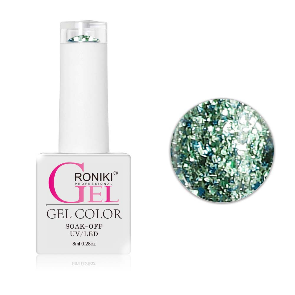 Roniki Platinum diamond széria - 10 csillámos ciánkék gél lakk